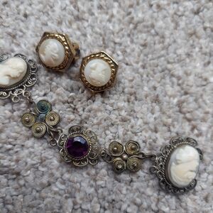 Vintage cameo bracelet and earrings set